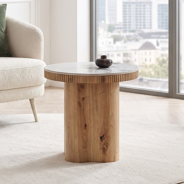 MAVERO modern lerakóasztal – fehér márvány / natúr -50cm