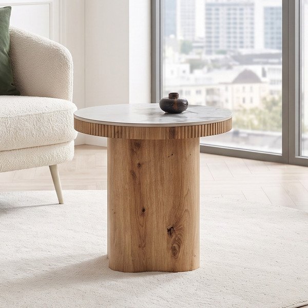 MAVERO modern lerakóasztal – fehér márvány / natúr -50cm