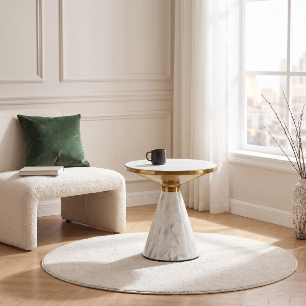 SAVORA modern lerakóasztal – fehér márvány / arany -50cm