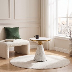 SAVORA modern lerakóasztal – fehér márvány / arany -50cm HALMAR
