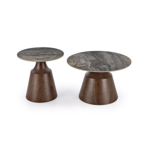STACK modern dohányzóasztal szett – barna márvány / dió - 70/50cm