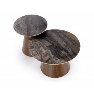 STACK modern dohányzóasztal szett – barna márvány / dió - 70/50cm