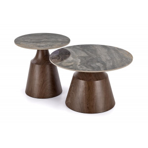STACK modern dohányzóasztal szett – barna márvány / dió - 70/50cm