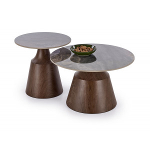 STACK modern dohányzóasztal szett – barna márvány / dió - 70/50cm