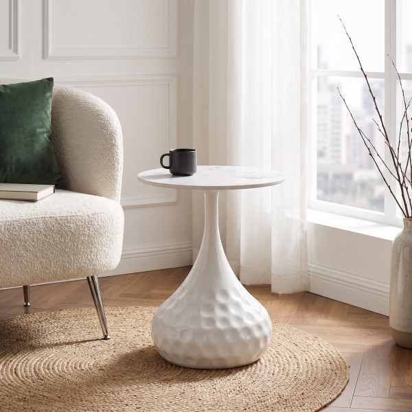 RIPPLE modern lerakóasztal – fehér márvány / fehér - 40cm