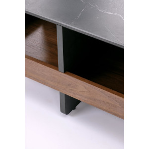 TUCK modern dohányzóasztal 2 puffal – fekete márvány / dió - 70cm