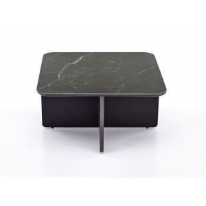 TUCK modern dohányzóasztal 2 puffal – fekete márvány / dió - 70cm
