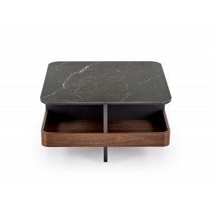 TUCK modern dohányzóasztal 2 puffal – fekete márvány / dió - 70cm
