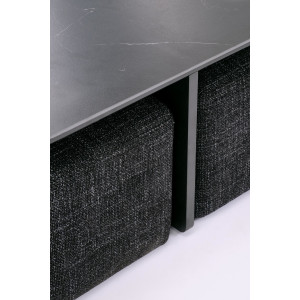 TUCK modern dohányzóasztal 2 puffal – fekete márvány / dió - 70cm