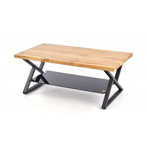 CROSS modern dohányzóasztal üvegpolccal – natúr tölgy / fekete - 110cm