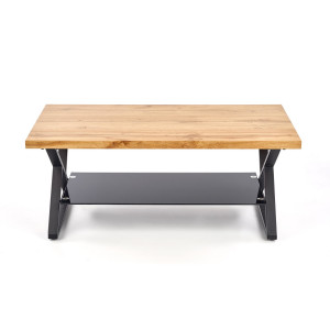 CROSS modern dohányzóasztal üvegpolccal – natúr tölgy / fekete - 110cm