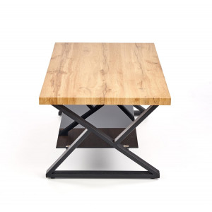 CROSS modern dohányzóasztal üvegpolccal – natúr tölgy / fekete - 110cm