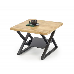 CROSS modern lerakóasztal üvegpolccal – natúr tölgy / fekete - 60cm