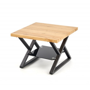 CROSS modern lerakóasztal üvegpolccal – natúr tölgy / fekete - 60cm