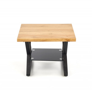 CROSS modern lerakóasztal üvegpolccal – natúr tölgy / fekete - 60cm
