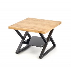 CROSS modern lerakóasztal üvegpolccal – natúr tölgy / fekete - 60cm HALMAR