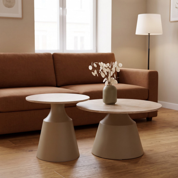 NEST modern 2 részes dohányzóasztal szett – travertin / kasmír -70/50cm
