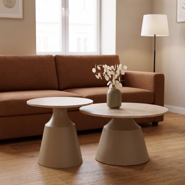 NEST modern 2 részes dohányzóasztal szett – travertin / kasmír -70/50cm