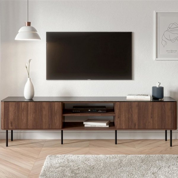 MELLOW modern TV-szekrény  –  dió / fekete márvány - 200cm