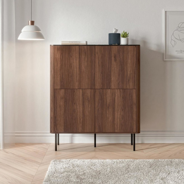 MELLOW modern magas komód – dió / fekete márvány – 100 cm