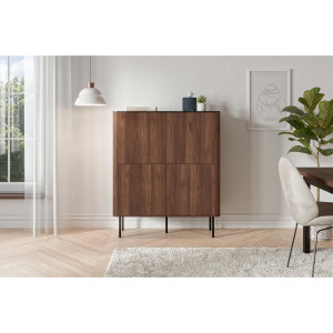 MELLOW modern magas komód – dió / fekete márvány – 100 cm