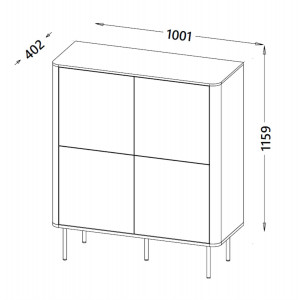 MELLOW modern magas komód – dió / fekete márvány – 100 cm