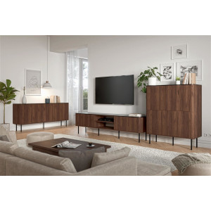 MELLOW modern magas komód – dió / fekete márvány – 100 cm