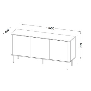 MELLOW modern komód – dió / fekete márvány – 160 cm