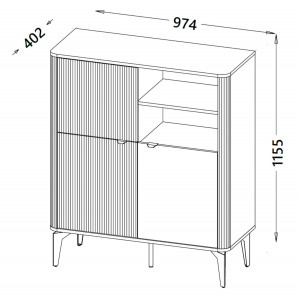 SOFTLINE modern magas komód – kasmír / tölgy – 97 cm