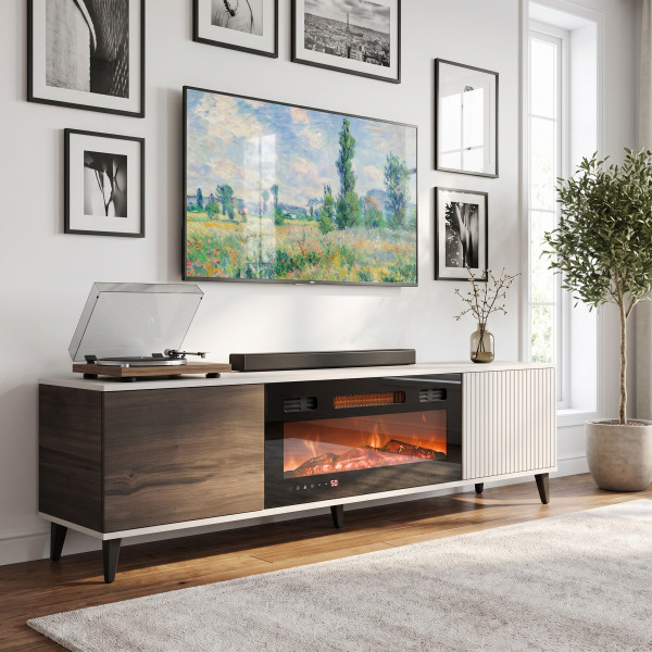 BLEND modern TV-szekrény elektromos kandallóval – kasmír / dió – 180 cm
