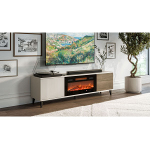 BLEND modern TV-szekrény elektromos kandallóval – kasmír / dió – 180 cm