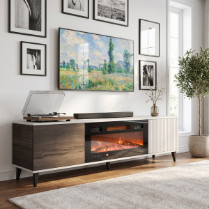 BLEND modern TV-szekrény elektromos kandallóval – kasmír / dió – 180 cm BLEND