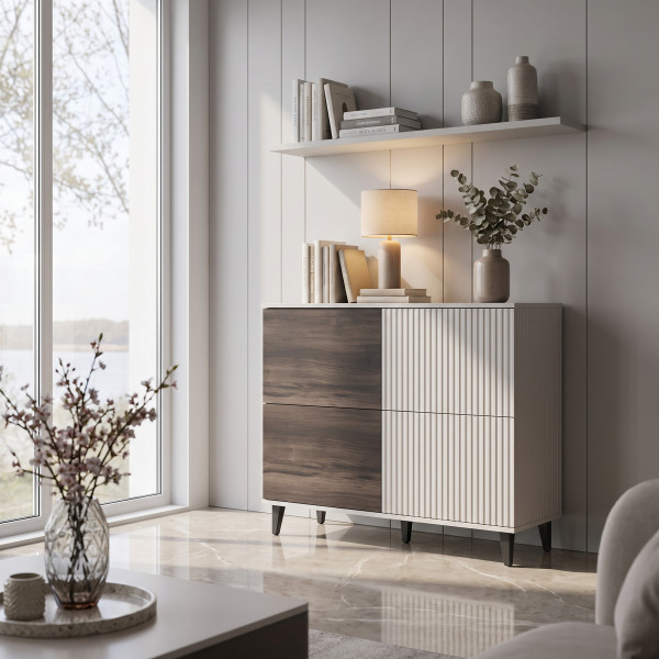 BLEND modern magas komód – kasmír / dió – 100 cm