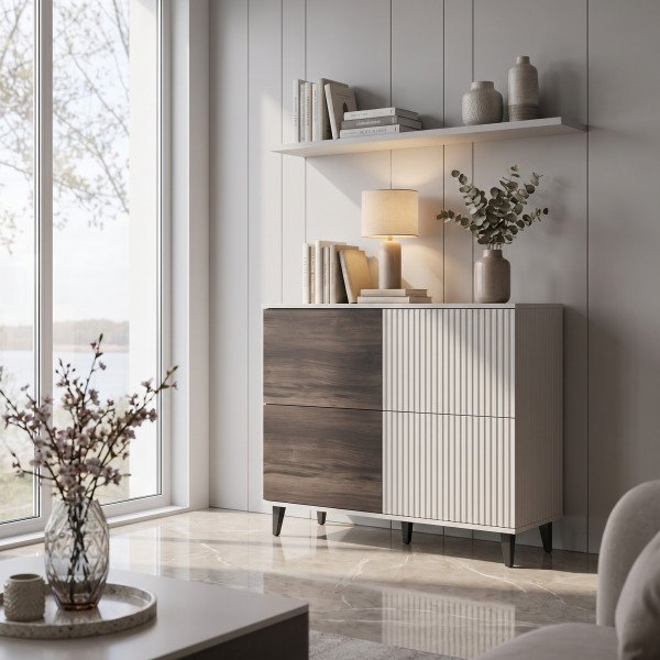 BLEND modern magas komód – kasmír / dió – 100 cm