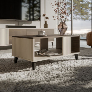 BLEND modern dohányzóasztal alsó polccal – kasmír / dió – 92 cm BLEND
