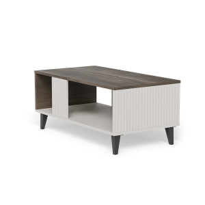 BLEND modern dohányzóasztal alsó polccal – kasmír / dió – 92 cm