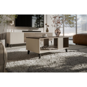 BLEND modern dohányzóasztal alsó polccal – kasmír / dió – 92 cm