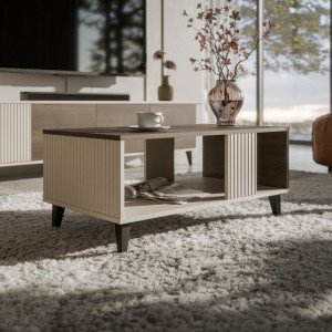 BLEND modern dohányzóasztal alsó polccal – kasmír / dió – 92 cm BLEND