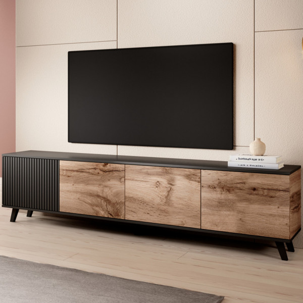 TONE modern TV-szekrény –  tölgy / fekete – 200 cm