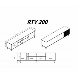 TONE modern TV-szekrény –  tölgy / fekete – 200 cm