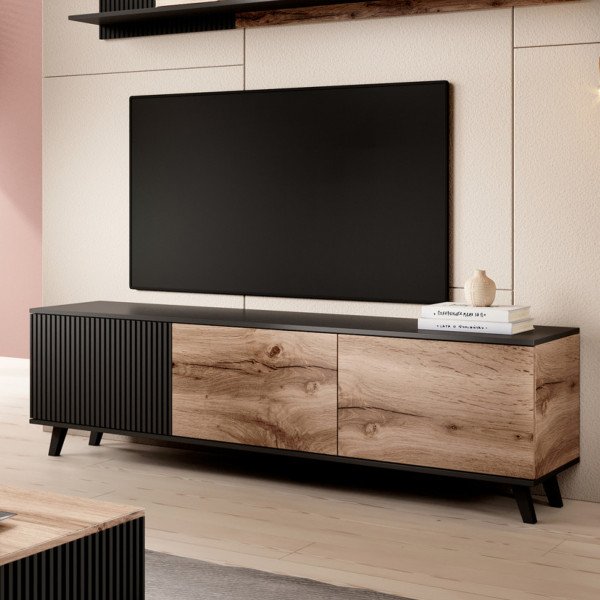 TONE modern TV-szekrény – tölgy / fekete – 180 cm