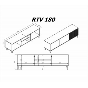 TONE modern TV-szekrény – tölgy / fekete – 180 cm