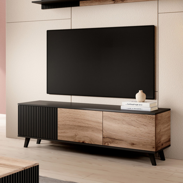 TONE modern TV-szekrény – tölgy / fekete – 150 cm