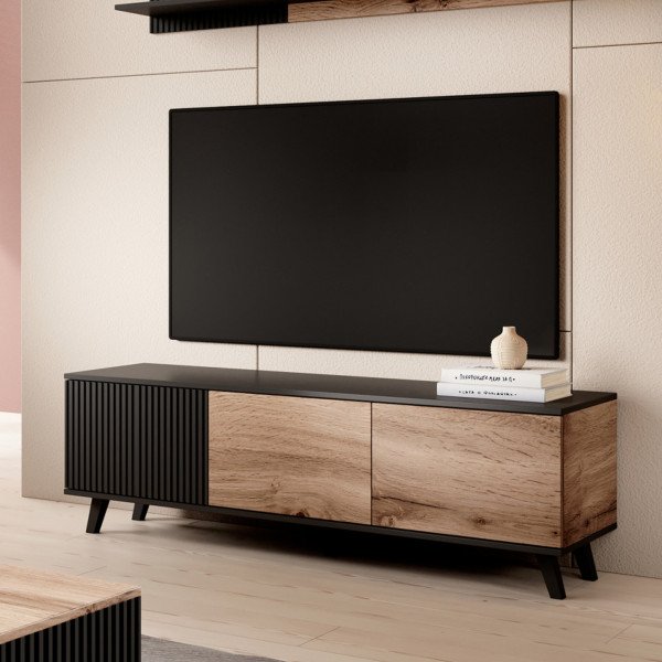 TONE modern TV-szekrény – tölgy / fekete – 150 cm