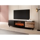 TONE modern TV-szekrény elektromos kandallóval – tölgy / fekete – 180 cm