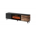 TONE modern TV-szekrény elektromos kandallóval – tölgy / fekete – 180 cm