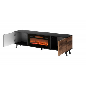 TONE modern TV-szekrény elektromos kandallóval – tölgy / fekete – 180 cm