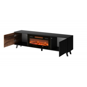 TONE modern TV-szekrény elektromos kandallóval – tölgy / fekete – 180 cm
