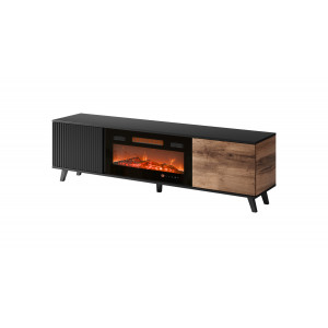 TONE modern TV-szekrény elektromos kandallóval – tölgy / fekete – 180 cm