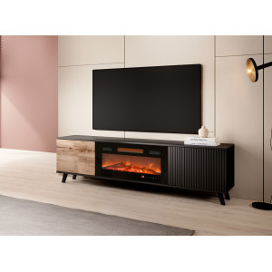 TONE modern TV-szekrény elektromos kandallóval – tölgy / fekete – 180 cm